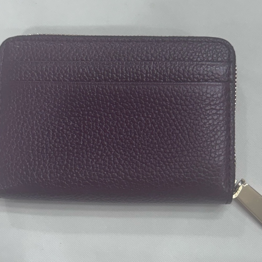 Michael Kors (Deep Burgundy) Pebbled Leather Zip Wallet with Gold MK Logo - Picture 3 of 6